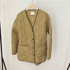 Olive Green Quilted Women's Jacket M/L with Belt -- All Row Brand